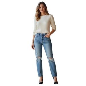 Levi's 501 Skinny Distressed Jeans Medium Wash Ripped Button Fly 26x30